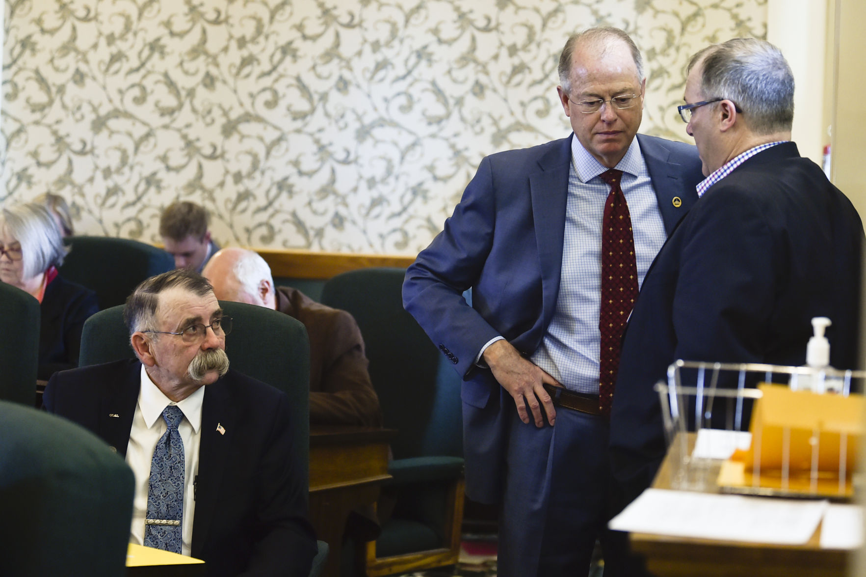 From left, Sen Duane Ankney, R-Colstrip, Senate Majority leader Fred Thomas, R-Stevensville, and Sen. Jeff Welbron, R-Dillon,